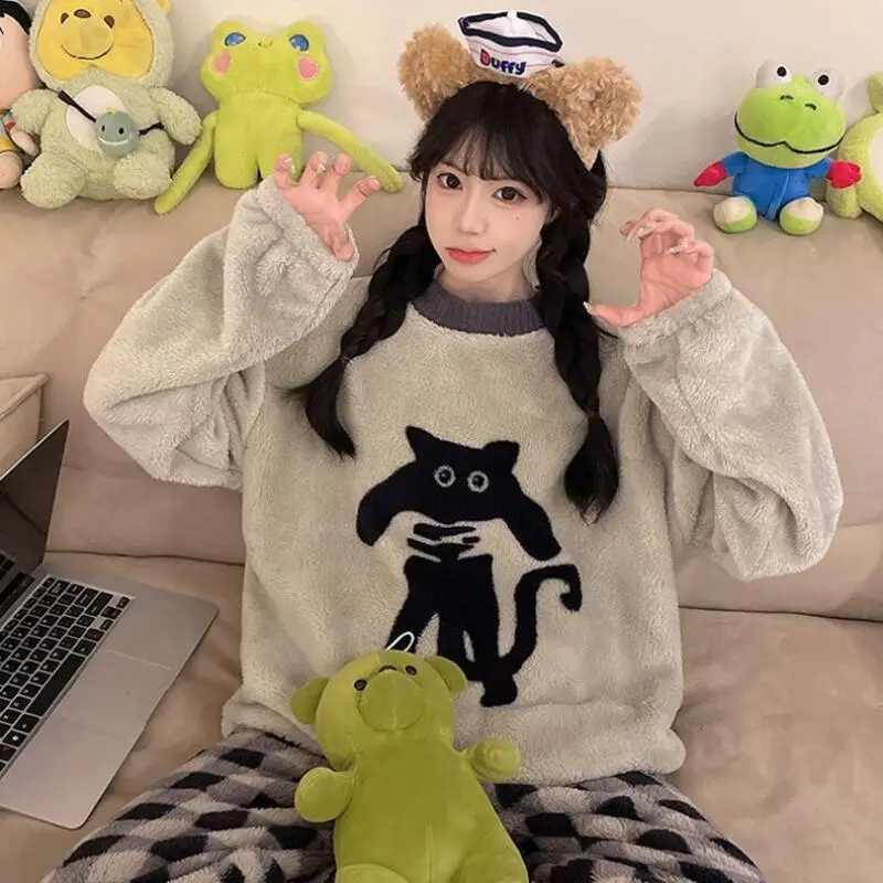 

Женская домашняя одежда из кораллового флиса, осенне-зимний пижамный комплект, милая одежда для сна на флисовой подкладке, утепленный комплект ночного белья с героями мультфильмов