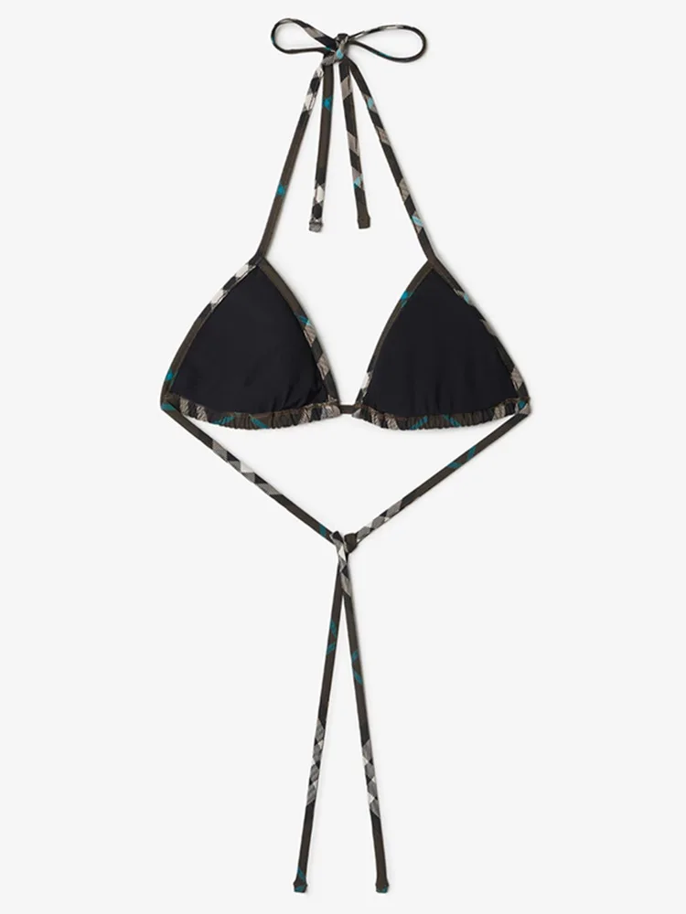 高級ブランドデザイン 三角ビキニセット チェック柄水着 レースアップ バックレス タイサイド セクシー ツーピース 2025 レディース水着 タンキニ