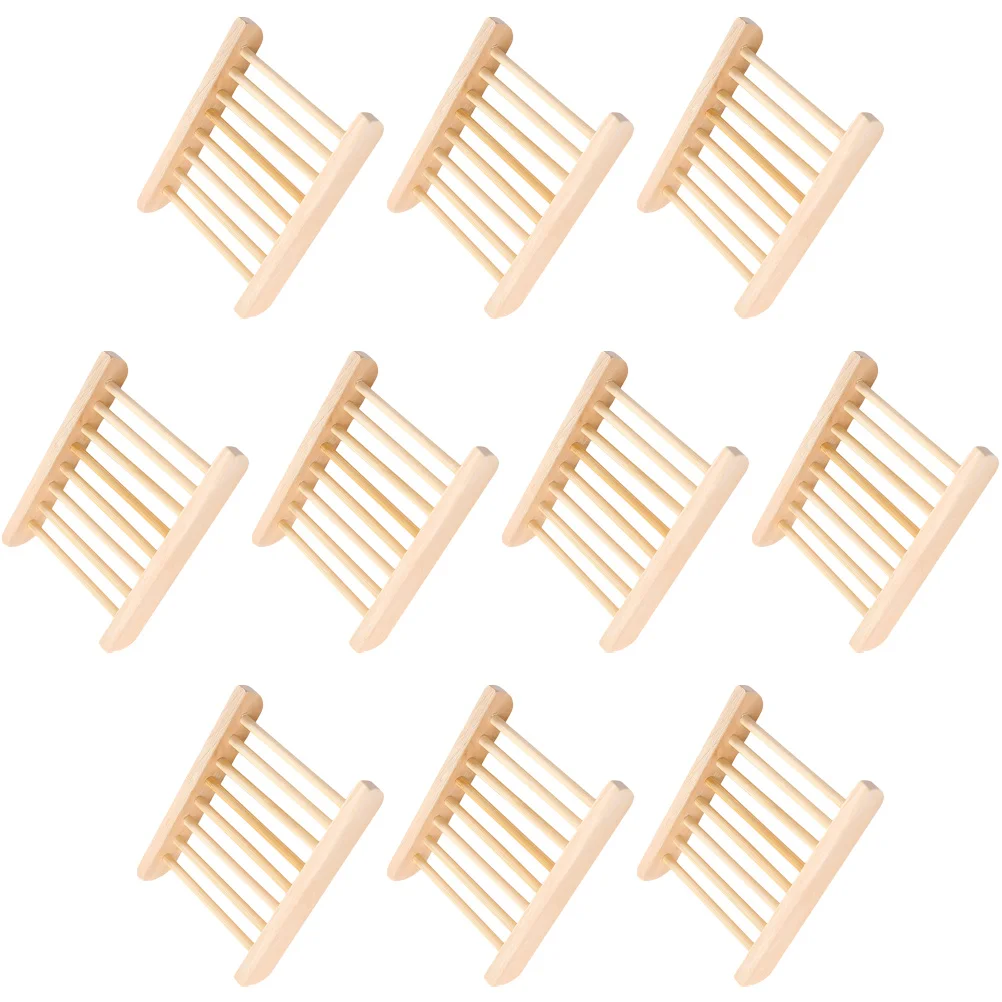 10 Pcs Soap Dish Bathroom Large No Punching Drain Storage Rack 10pcs Serving Plate Wooden Holder Tray Bamboo