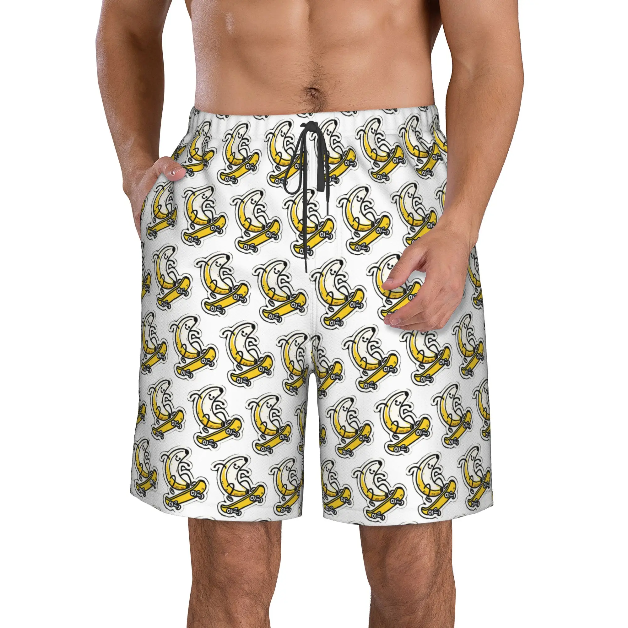 Fun Banana Playing Skateboard Trunks Beach Board Shorts Casual Quick Dry Swimming Summer Men Pants