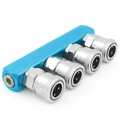 Pneumatic 4 Way Air Hose Quick Connect Coupler Sky Blue