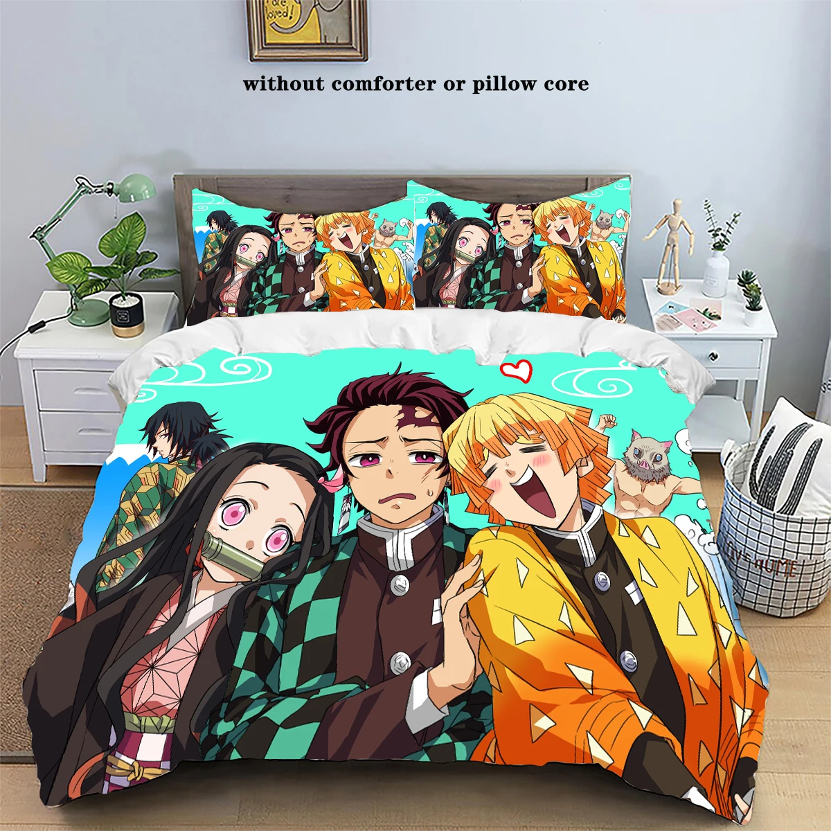 DDONVG Demon Slayer Beddengoed, 135 X 200 Cm, Japanse Anime Dekbedovertrekset Microvezel Beddengoed Voor Kinderen Met Ritssluiting En Kussensloop