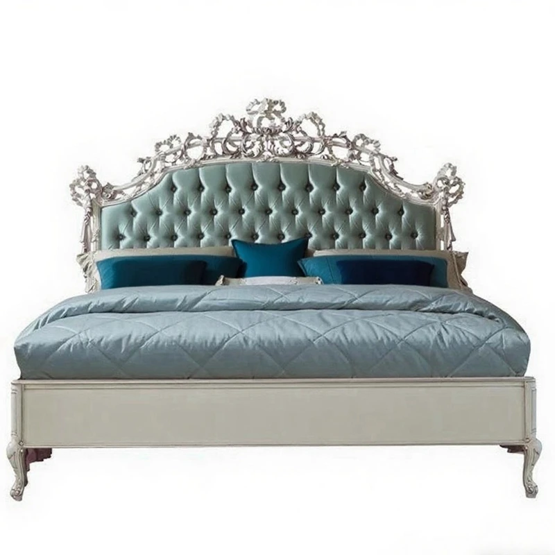 

European solid wood court soft bag princess bed 1.8 meters retro carved double villa master bedroom bed