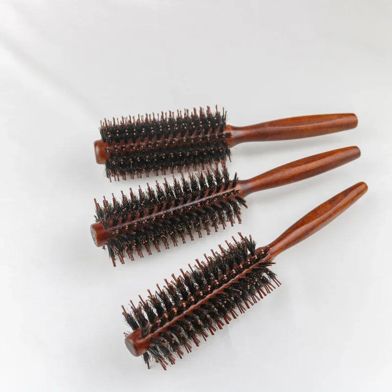 3 Types Straight Twill Hair Comb Natural Boar Bristle Rolling Brush Round Barrel Blowing Curling DIY Hairdressing Styling Tool