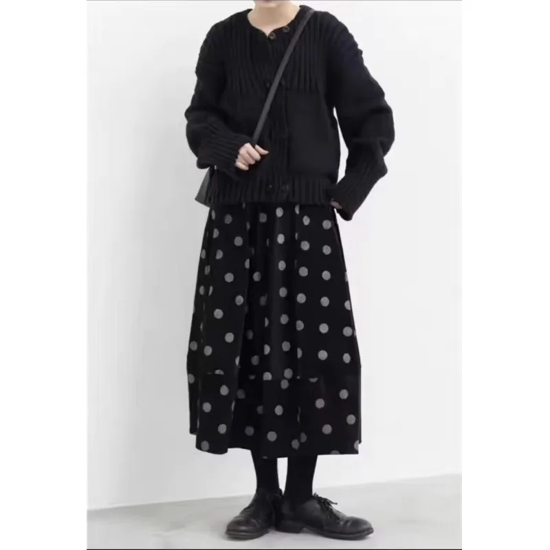 Falda de pana de lunares f para mujer Otoño Invierno falda europea Sle A-Line Bla cintura alta Midi paraguas