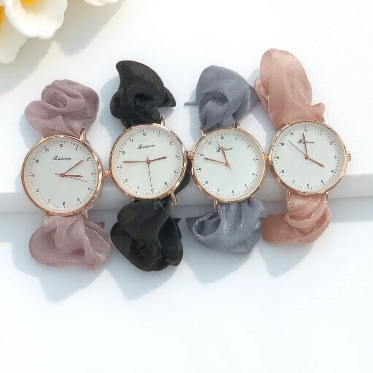 Creative Ribbon Digital Watch Colorful Fabric Band Quartz Watch No Clasp Bracelet Elegant Stylish Student Watch for Women