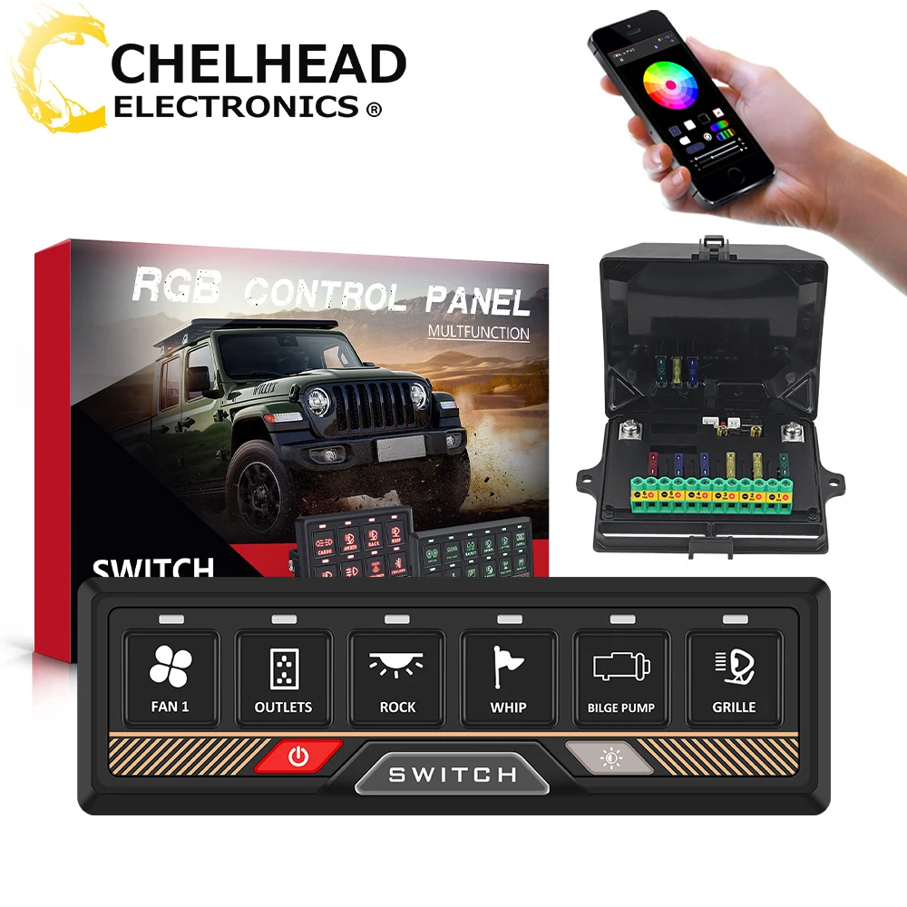 Panel Switches Bluetooth App Remote Control 12V 24V 6 Gang RGB Pad Box Controller For Universal Vehicles Led Lights