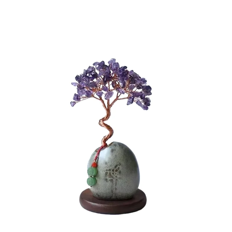 Faux Citrine Money Tree Decor, Desktop Feng Shui Office Decoration, Vintage Home Craft Gift for Good Luck Mini Sculpture