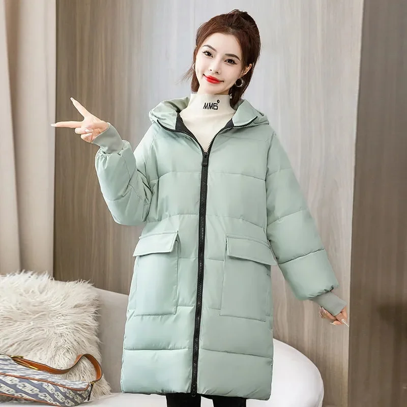 

New Solid Long Winter Coat Women Parkas Clothes Thicke Warm Down cotton Jacket Hooded Stylish Winter Jacket Female Outerwear