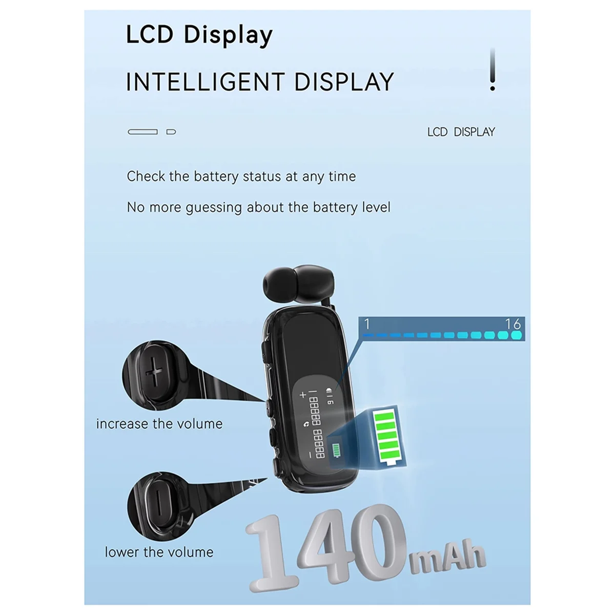 

AB01 Business Clip Earphone Handsfree Bluetooth V5.4 LCD Display Call Noise Canceling Headphones in Lotus Khaki Silver