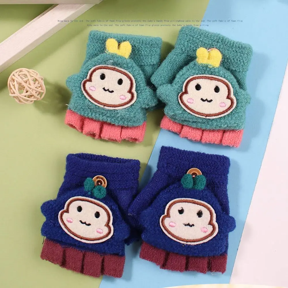 Children Girl Boy Half Finger Flip Cover Gloves 1-5 Years Baby Winter Gloves Boys Animal Warm Children Mittens Knitted Gloves