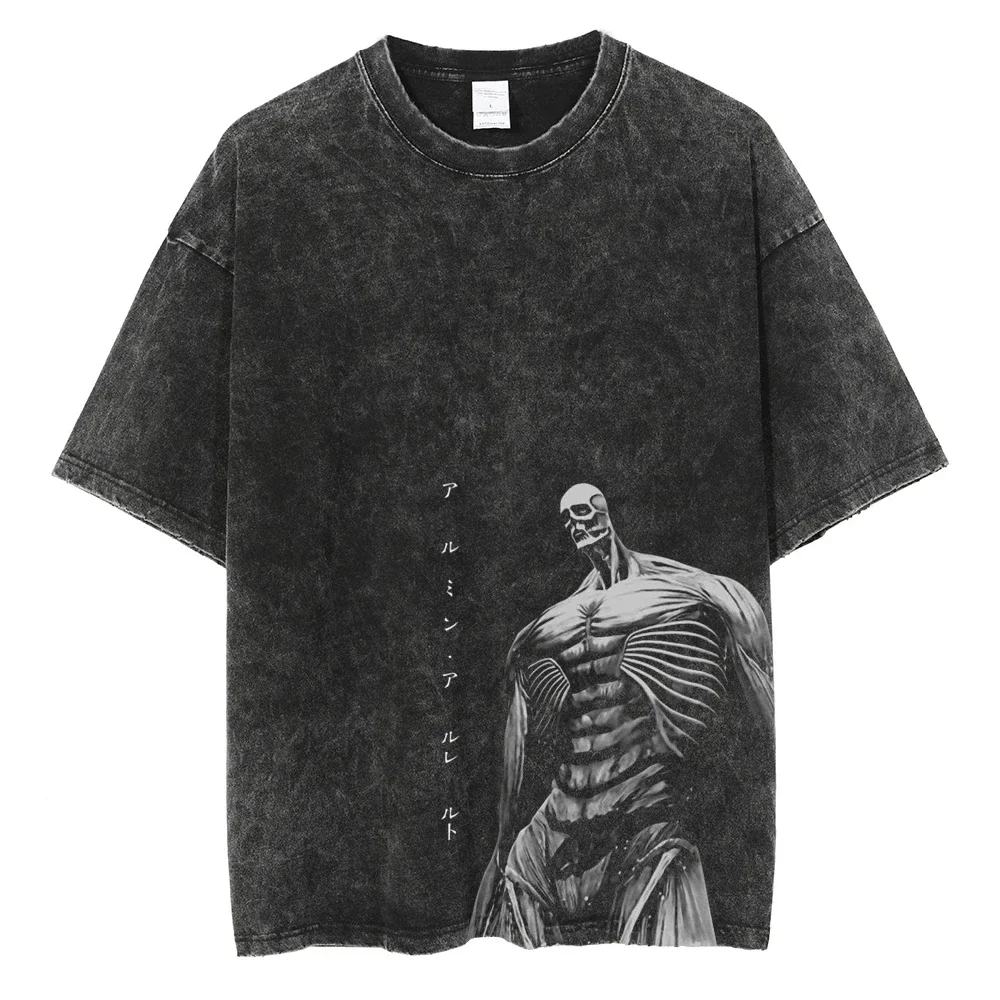 Anime Attack on Titan T-Shirt Hip Hop Oversized Streetwear Vintage Printed Washed Short Sleeve T Shirt Summer Cotton Male Tops