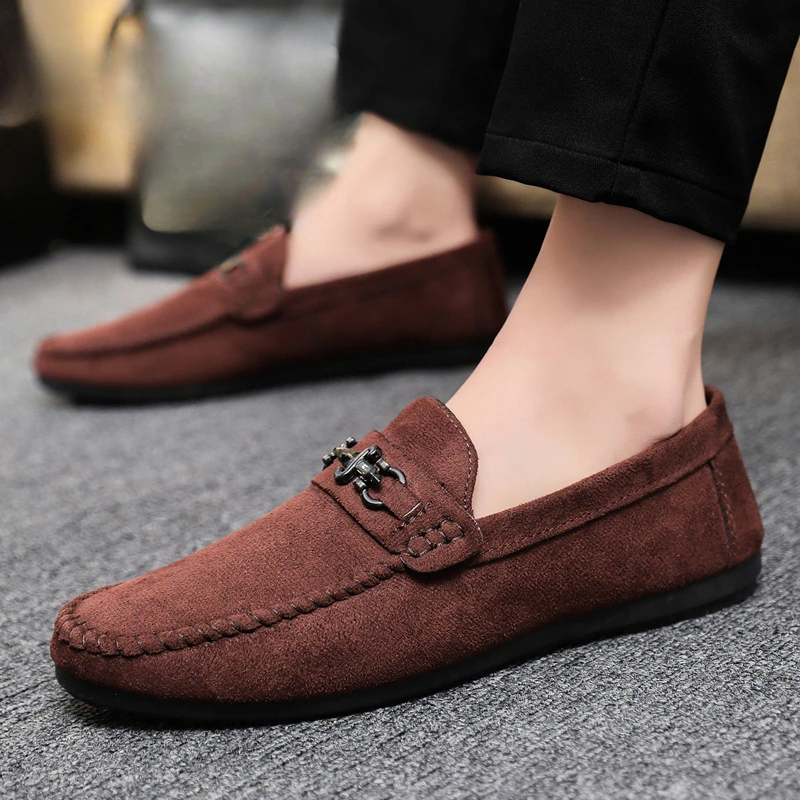 Men\'s Loafers Leather Suede Loafers Flat Moccasins Men Shoes High Quality Comfortable Breathable Slip on Shoes