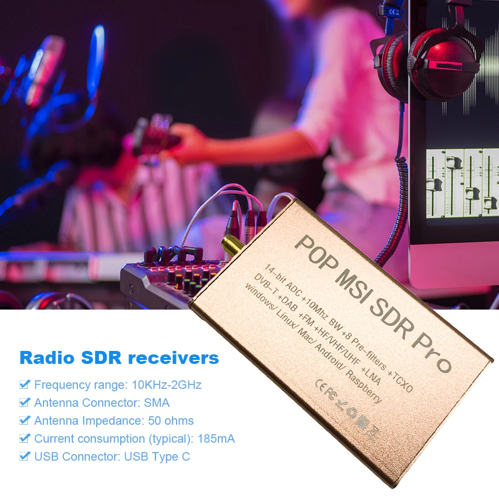 POP MSI SDR Pro Portable SDR Receiver 10KHz-2GHz Wideband Radio SDR Receiver 14Bit Compatible with SDRplay Driver & Software