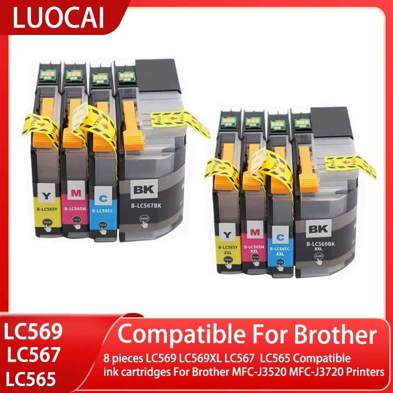 8 pieces LC569 LC569XL LC567  LC565 Compatible ink cartridges For Brother MFC-J3520 MFC-J3720 Printers