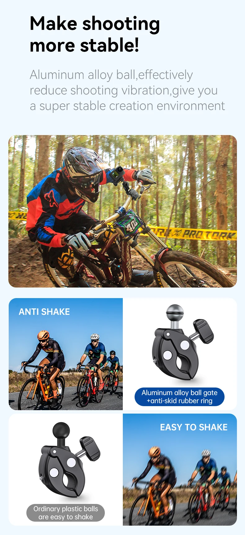 TELESIN Radfahren Motorrad Clip Magic Arm 360° ° Aluminiumlegierung Super Clamp 1/4" Loch für Kamera GoPro Handy Action Kamera – Detail 4