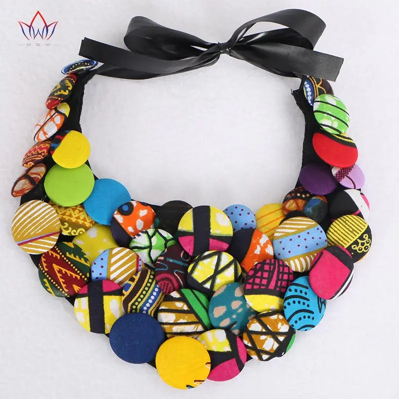 2023 Hot Sale Ankara African Multi Strand Color Button Necklaces & Pendants For Women Choker Statement Necklace For Gift WYA055