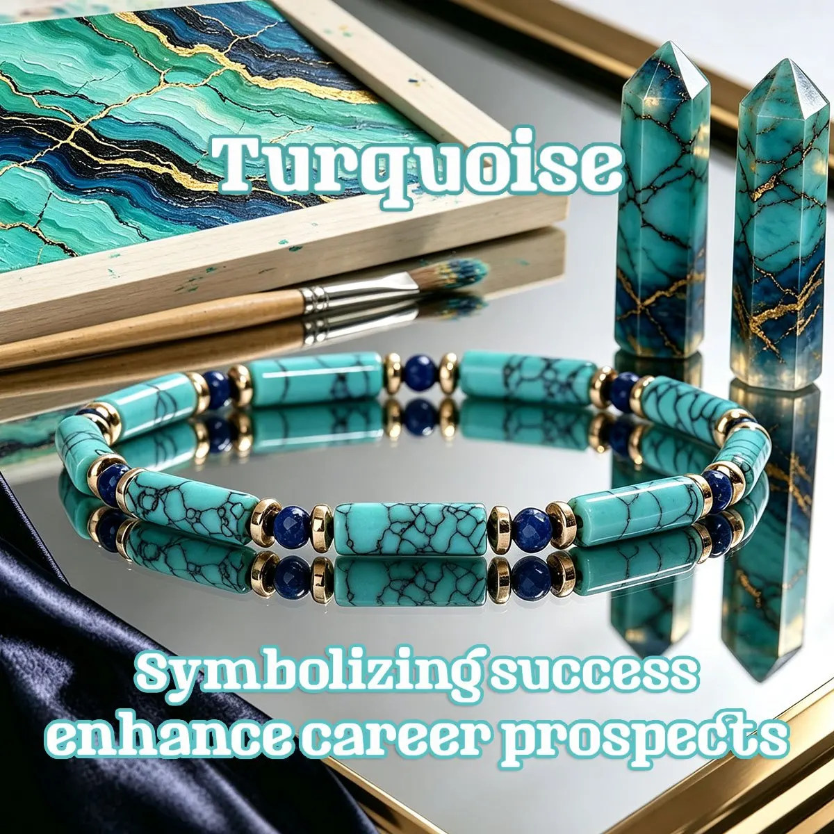 1pc Elegant style turquoise tube bead bracelet, symbolizing smooth career, fashionable wrist accessory gift for men and women