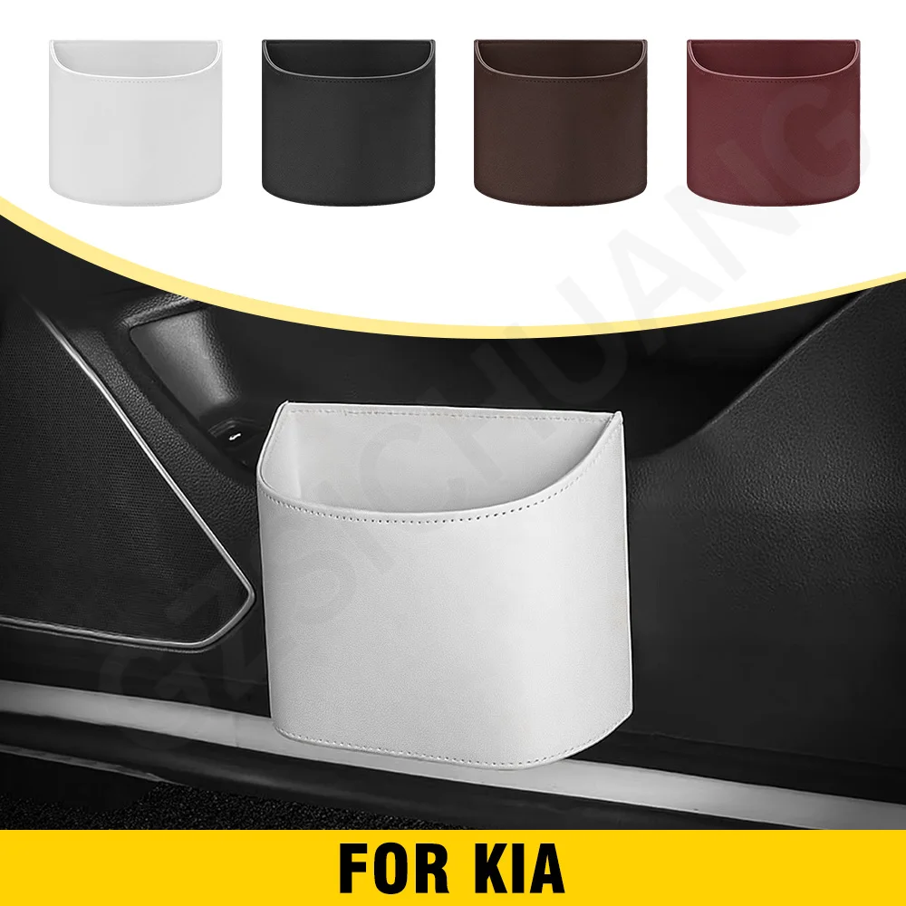 Car Trash Can Suspended Trash Can Car Leather Storage Bucket For Kia Sportage Picanto Xceed Ceed Rio Cerato Soul Car Accessories