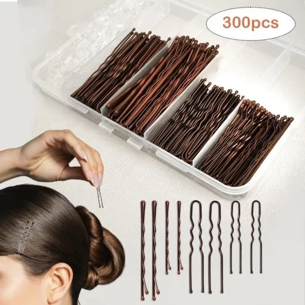 300Pcs Black ‌Women's Bobby Pins U-Shape Pins Non Slip Hair Styling Accessories Invisible with Box Hairstyle Hair Pins Kit
