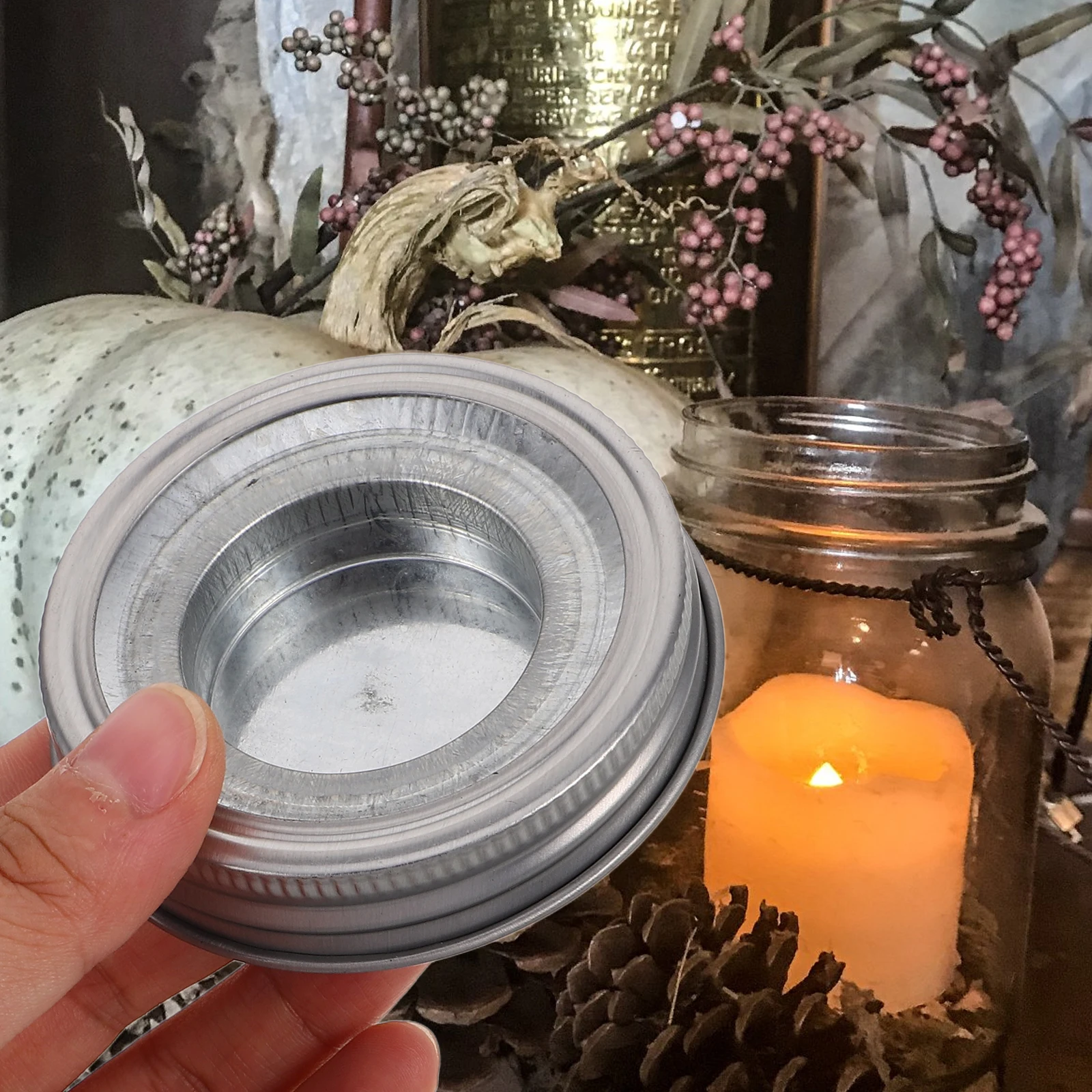 

Mason Jar Cover Tea Lights Holder Regular Mouth Canning Lids Metal Tealight Holders Rustic Storage Container