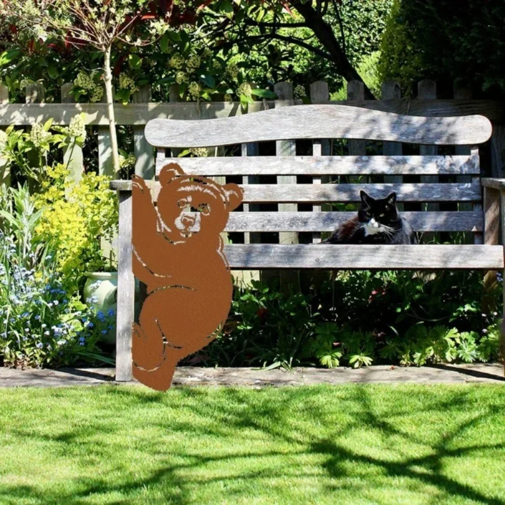CIFBUY Metal Wall Art Bear Cub Silhouette Iron Hanging Sculpture, Durable Signage Plaque Ornament for Home Garden Yard Patio