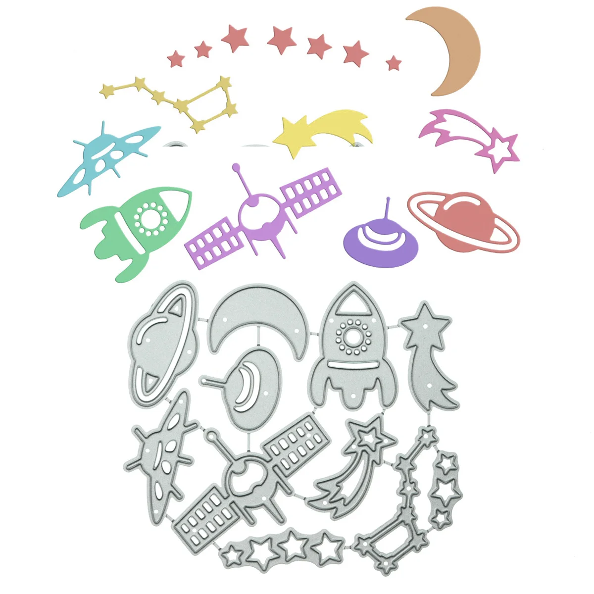 Outerspace Clipart Metal Cutting Dies UFO Rocket Meteor Star For Scrapbooking Paper Punch Knife Stencil Card Album Decorating