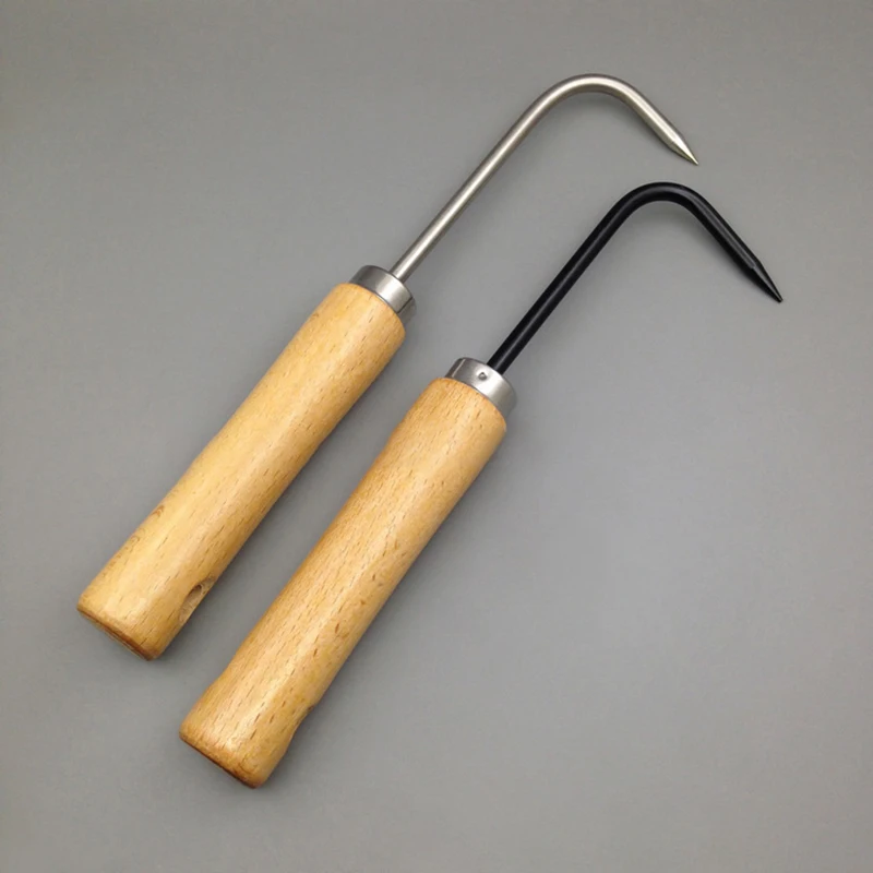 1PC Firm Carbon Steel Bonsai Tools Hook Wooden Handle Durable Grass Hook Robust Grass Root Hook