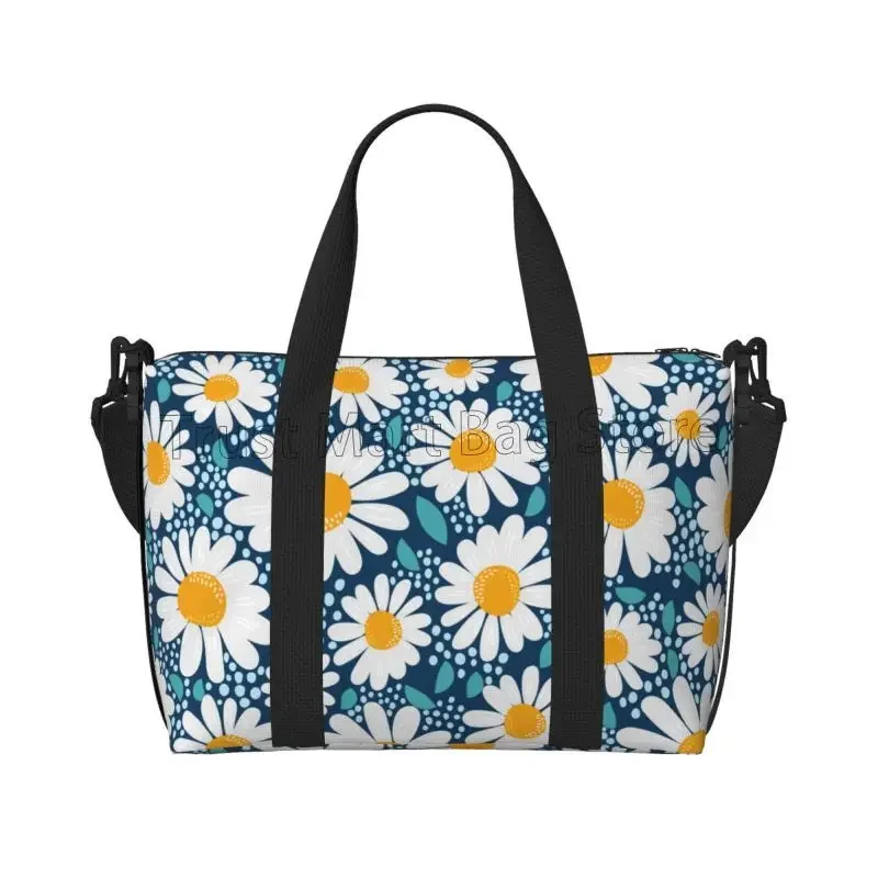 Bolsa de viaje de margaritas y flores para mujer, bolsa de mano de equipaje de gran capacidad, impermeable, para entrenamiento nocturno