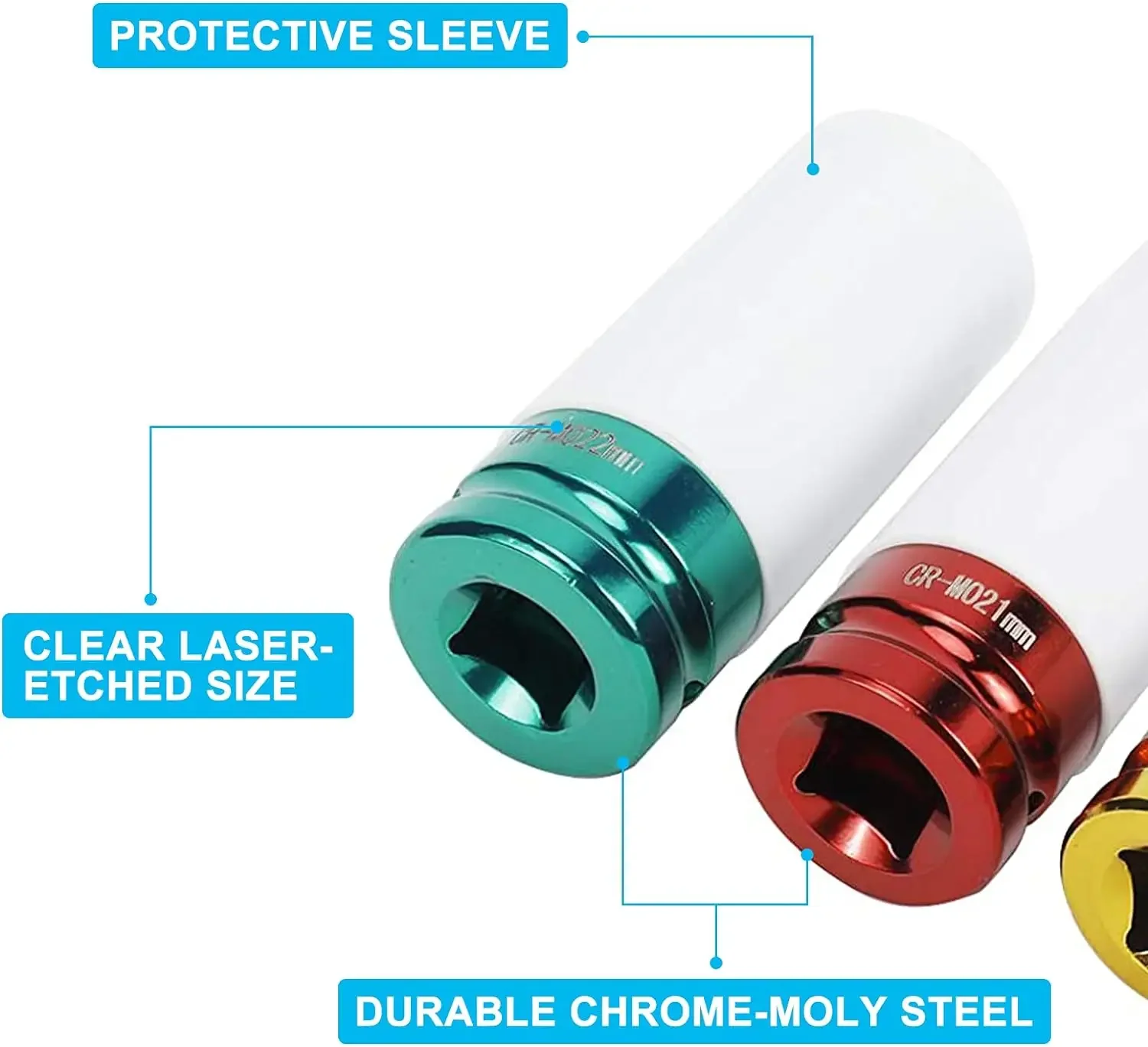 New Drive Wheel Protector Impact Socket Impact Sleeve Set Durable Plastic Sleeves 15mm, 17mm, 19mm, 21mm, and 22mm