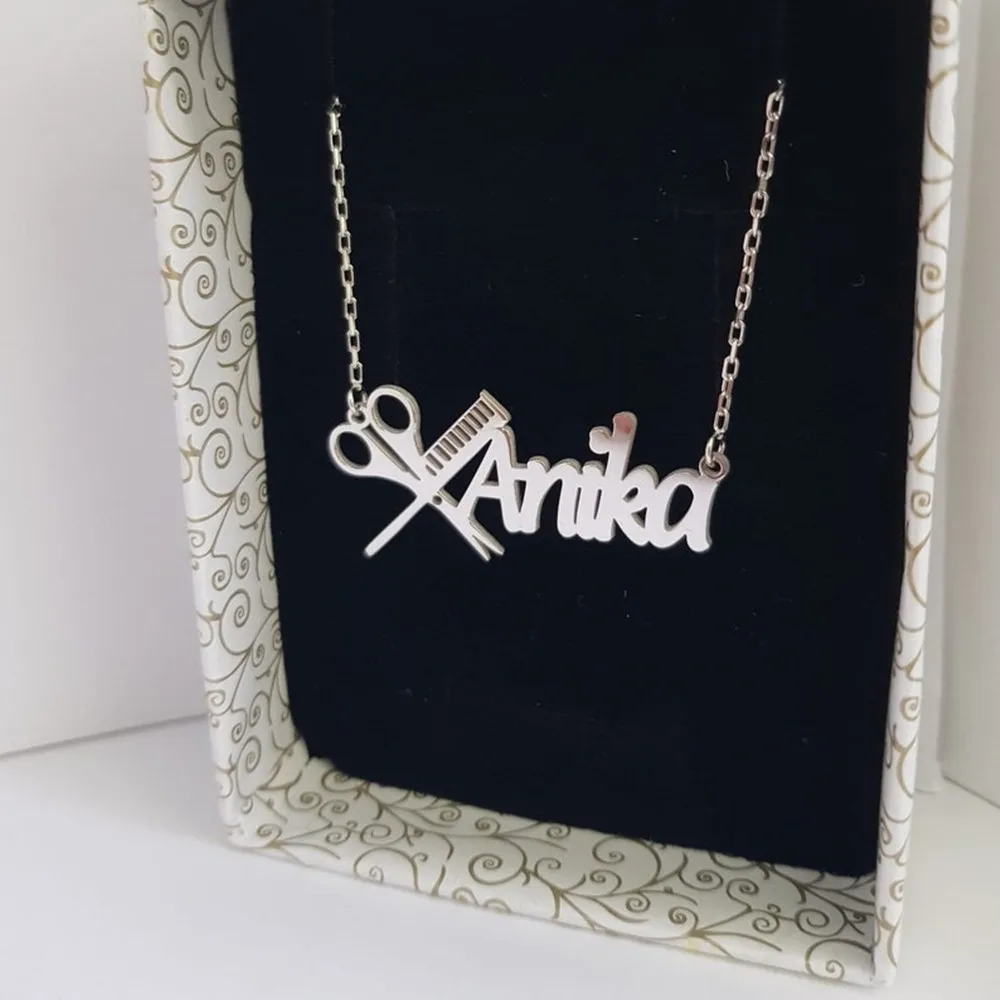 Fashion Custom Name Necklace Personalized Hairdresser Scissors Pendant Necklace Jewelry Party Gift for Women Men Girl
