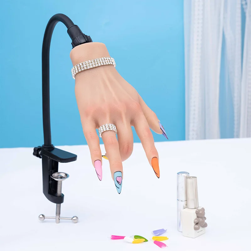 

Silicone Practice Hand Lifelike Acrylic Nail Art Mannequin Finger Training with Clip Holder for DIY Salon Artists New Style