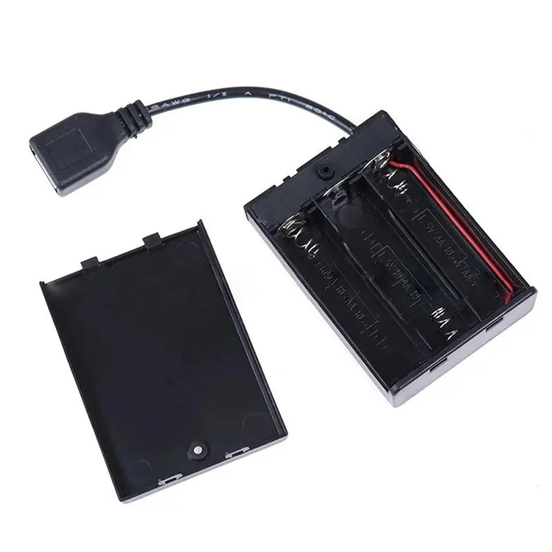 ABVO-20Pcs 3XAA Battery Case With Cover And Switch Connected To USB Female Connector USB Female Socket Battery Holder