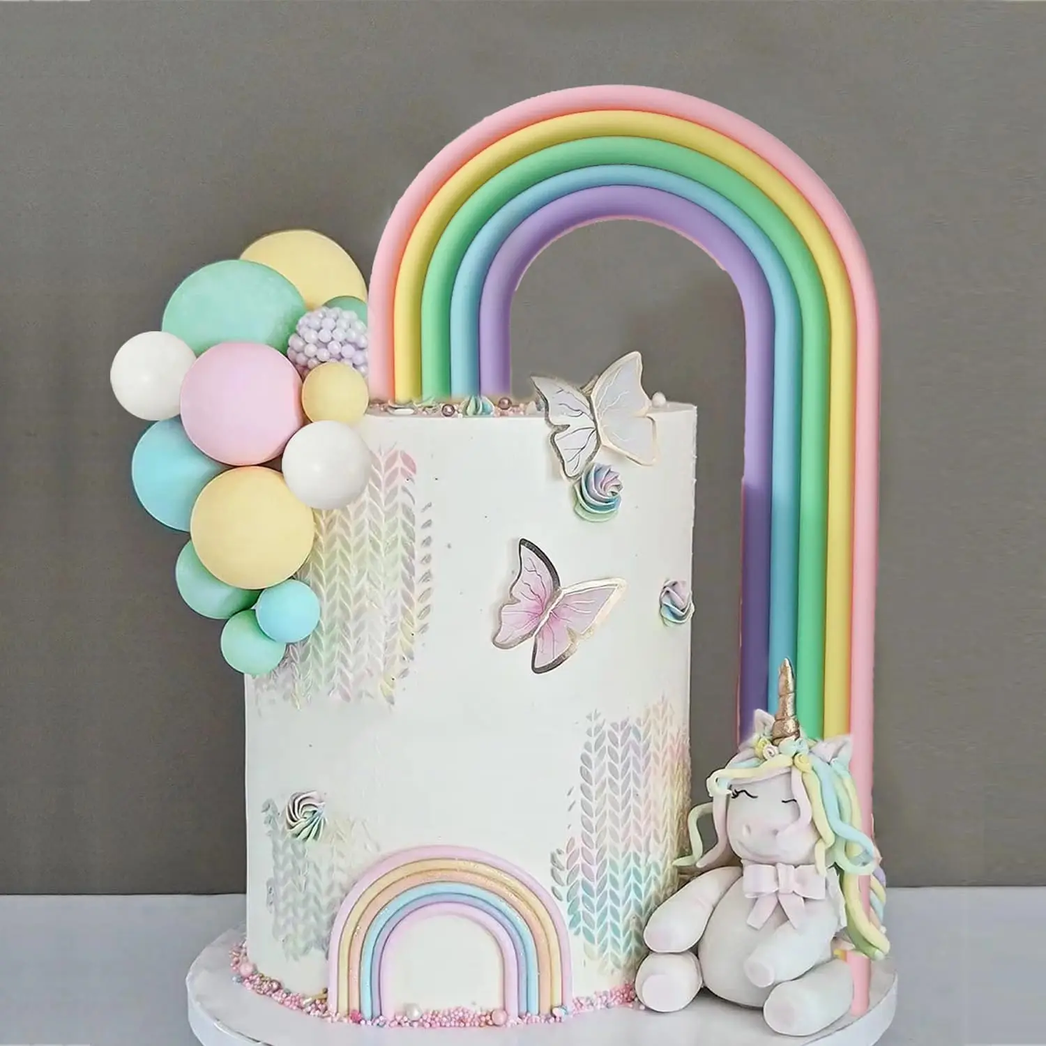 28 Stück Regenbogen-Kuchenaufsätze, bunte Kugeln, Kuchendekorationen für Hochzeit, Babyparty, Mädchen, Jungen, Geburtstag, Partyzubehör – Detail 5