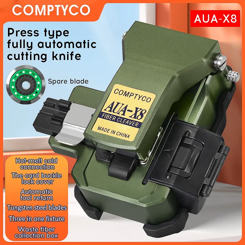 

COMPTYCO AUA-X8 High Precision Automatic Fiber Cleaver Cable Cutting FTTT Fiber Optic Knife Tools with Waste Fiber Box