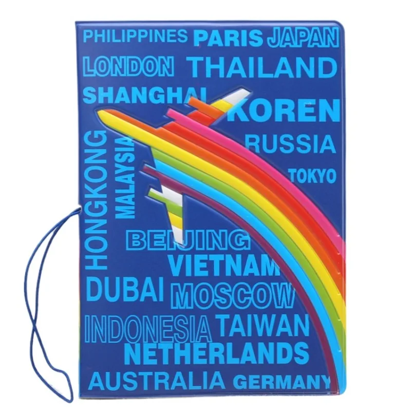 Fashion Blue Rainbow Color Plane Passport Holder World Trip Travel Passport Cover Case Sleeve with ID Business Credit Card Slot