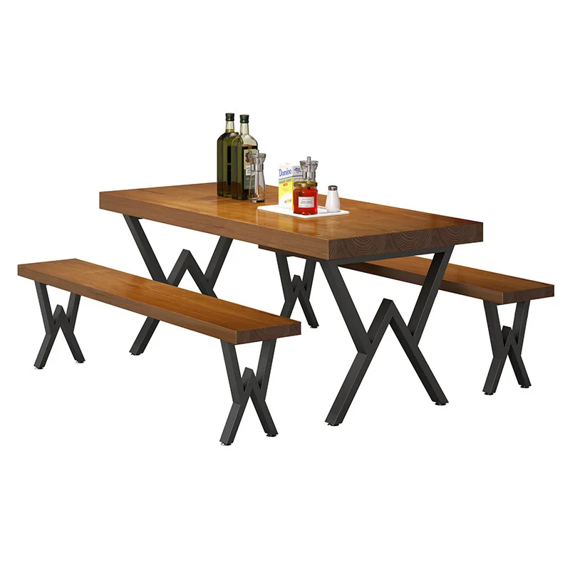 

Retro Bar BBQ Bar Music Restaurant Industrial Style Solid Wood Dining Table Rectangle Hot Pot Cafe Table and Chair