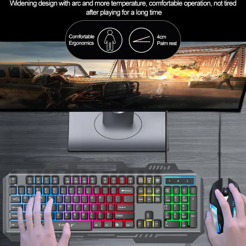 

Игровая клавиатура и мышь RGB с подсветкой, проводная USB клавиатура и мышь, механическая комбинированная клавиатура и мышь 104 клавиш для ПК, игрового ноутбука