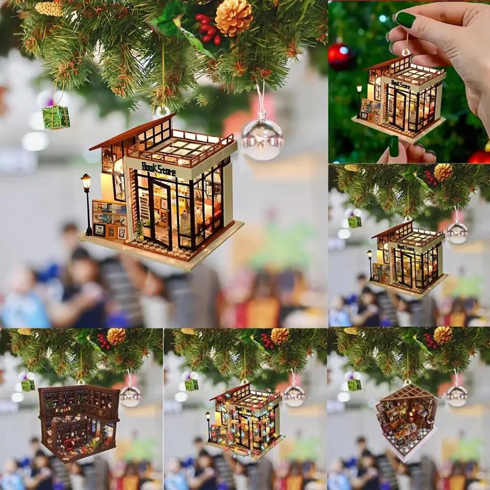 Nowy wisiorek na choinkę 2D akrylowy DIY półka na książki wisiorek miłośnicy książek Navidad XMAS Decor wiszący Noel