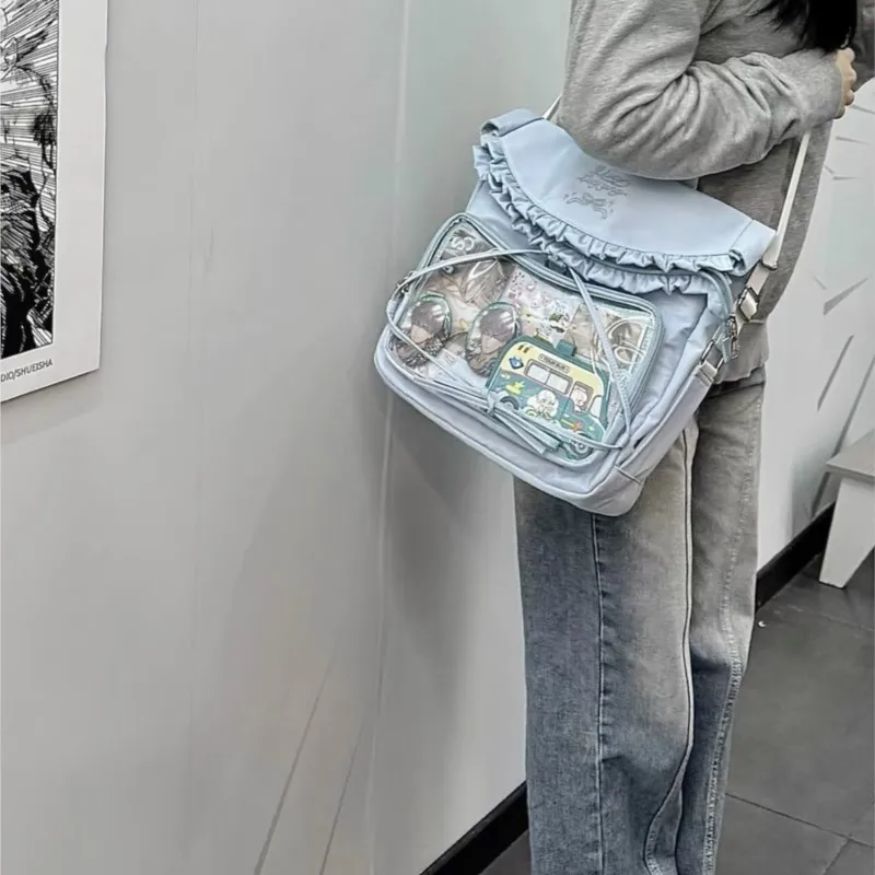 JIAERDI Aesthetic Japanese Style Itabag For Women Kawaii Large Capacity Schoolbag Harajuku Blue Bow Shoulder Bag Female Y2k Bag