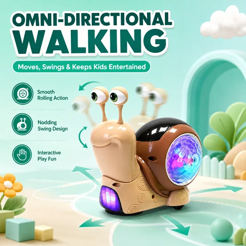 Adorable Nodding Crawling Snail Toy Omni-directional Walking Interactive Educational Toy For Toddler Boys Girls