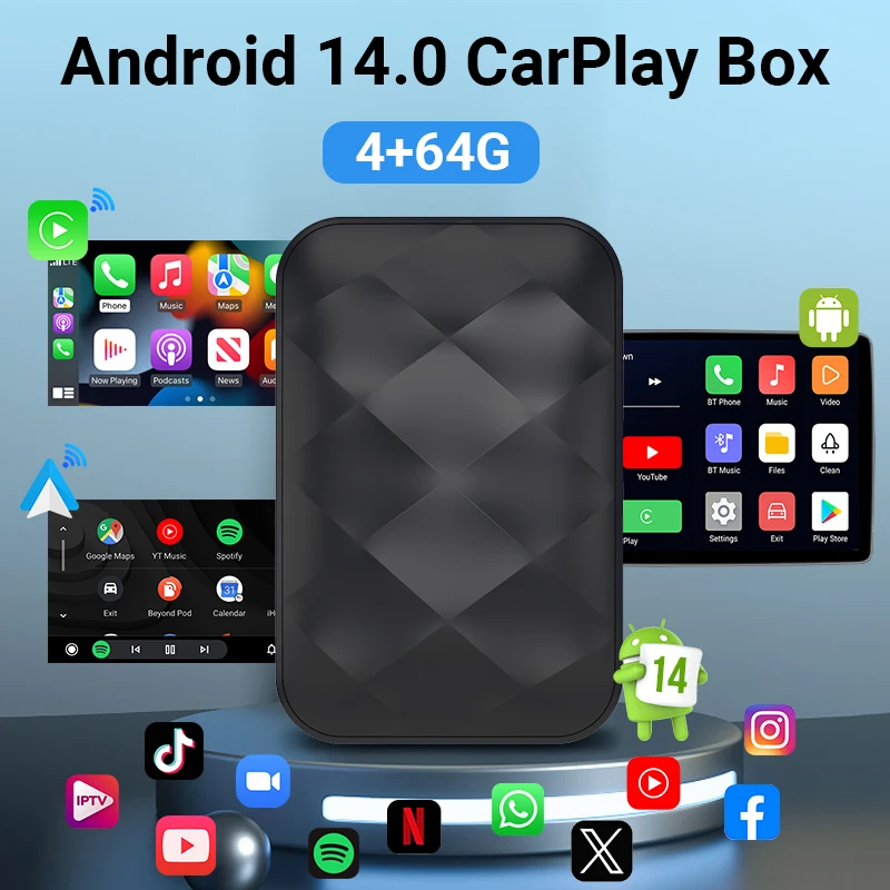 New 2025 Android 14 3In1 CarPlay Ai Box Wireless Android Auto USB Adapter For Youtube Netflix Universal TV Box Plug And Play