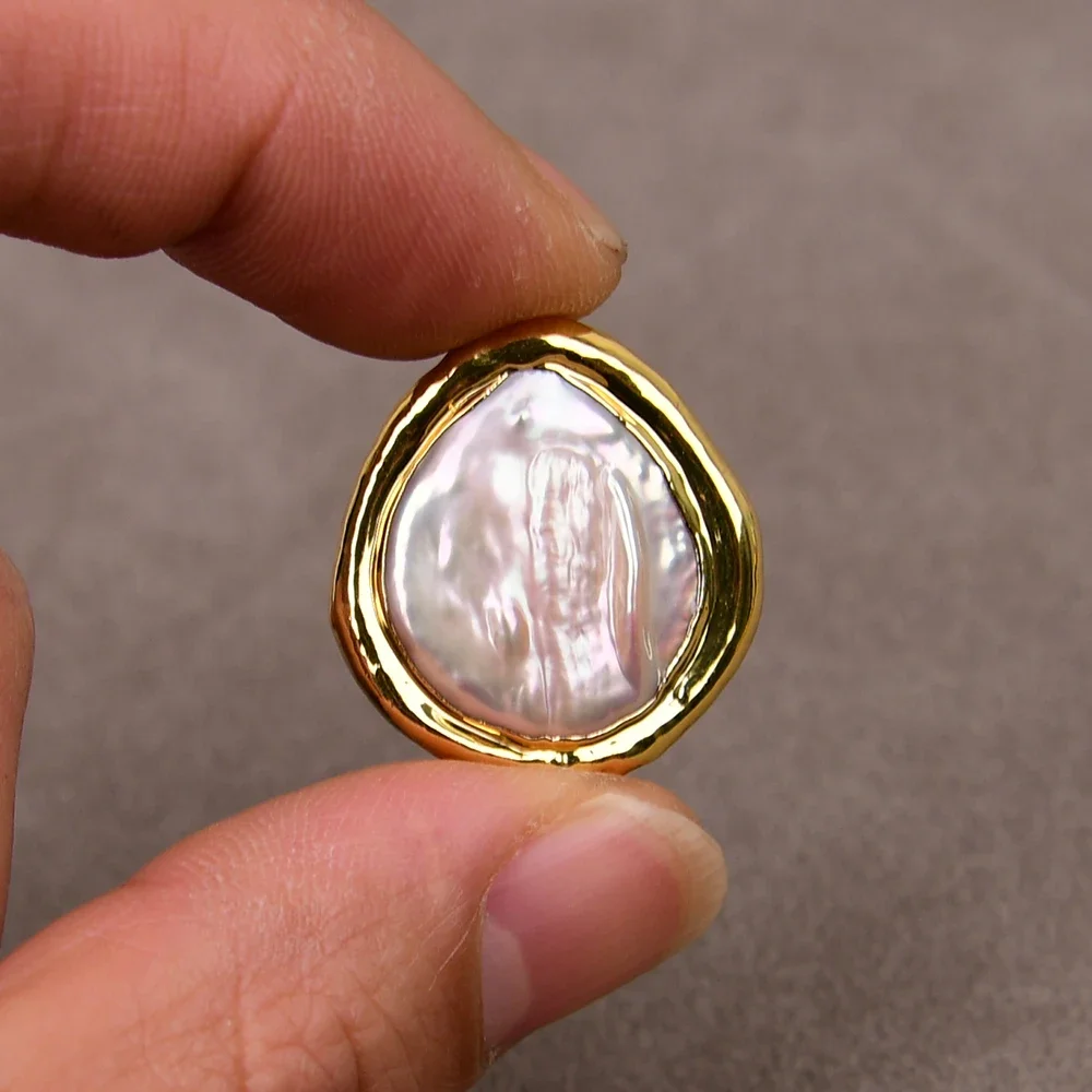 Wholesale 5 Pcs Freshwater Cultured White Keshi With Pink Coin Pearl Gold Edge Plated Beads Bezel Set