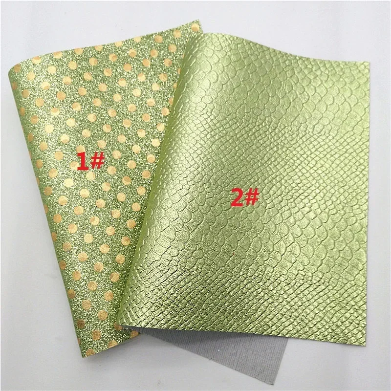 Olive Green Faux Leather Sheets Green Glitter Leather Gold Dots Shimmer Glitter Fabric Leopard Dots Leather For DIY 21x29CM Y291