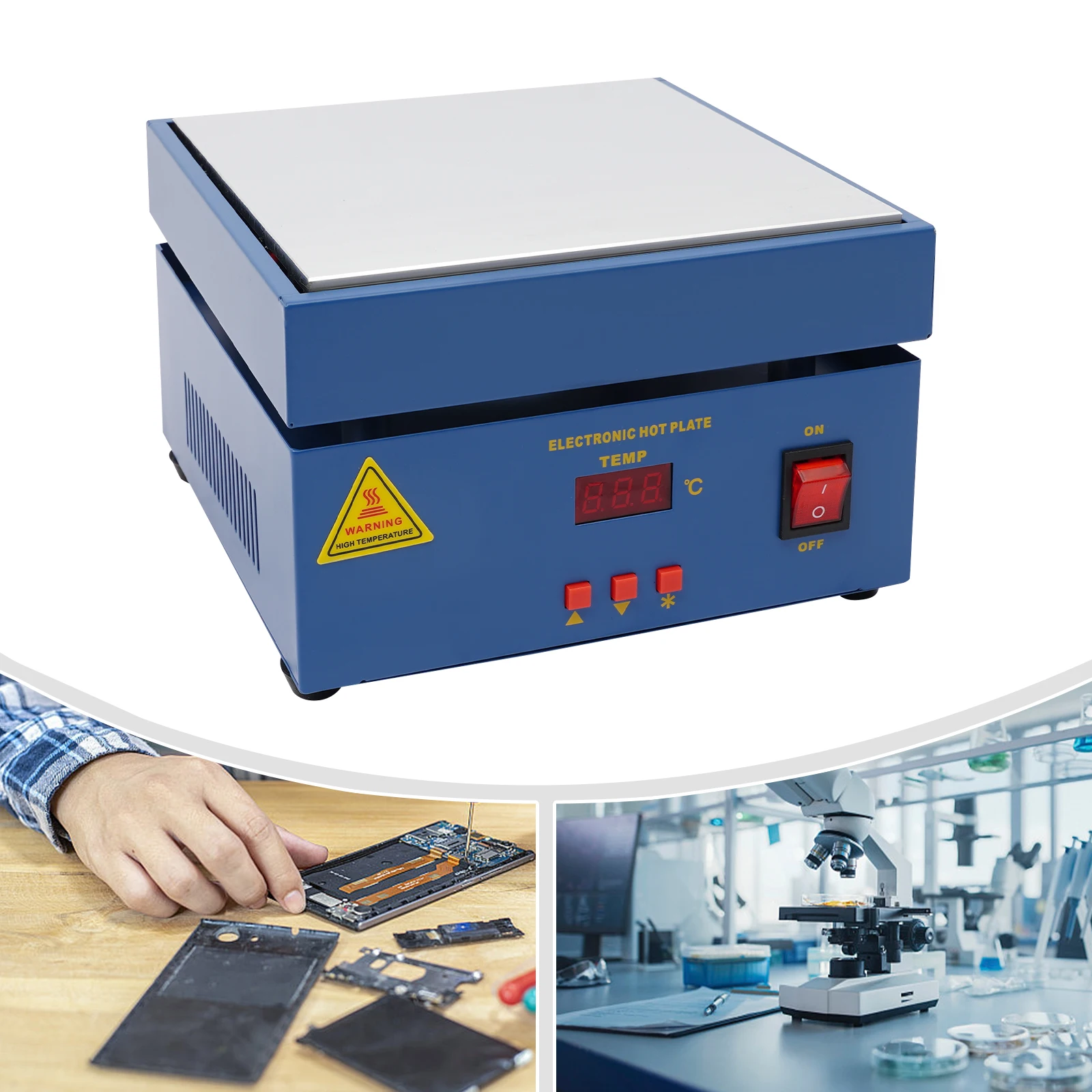 

800w 946 Aluminum Alloy Preheat Soldering Station, 20x20cm Blue Rectangular Welder Hot Plate Manual Tabletop for Biology, Electr