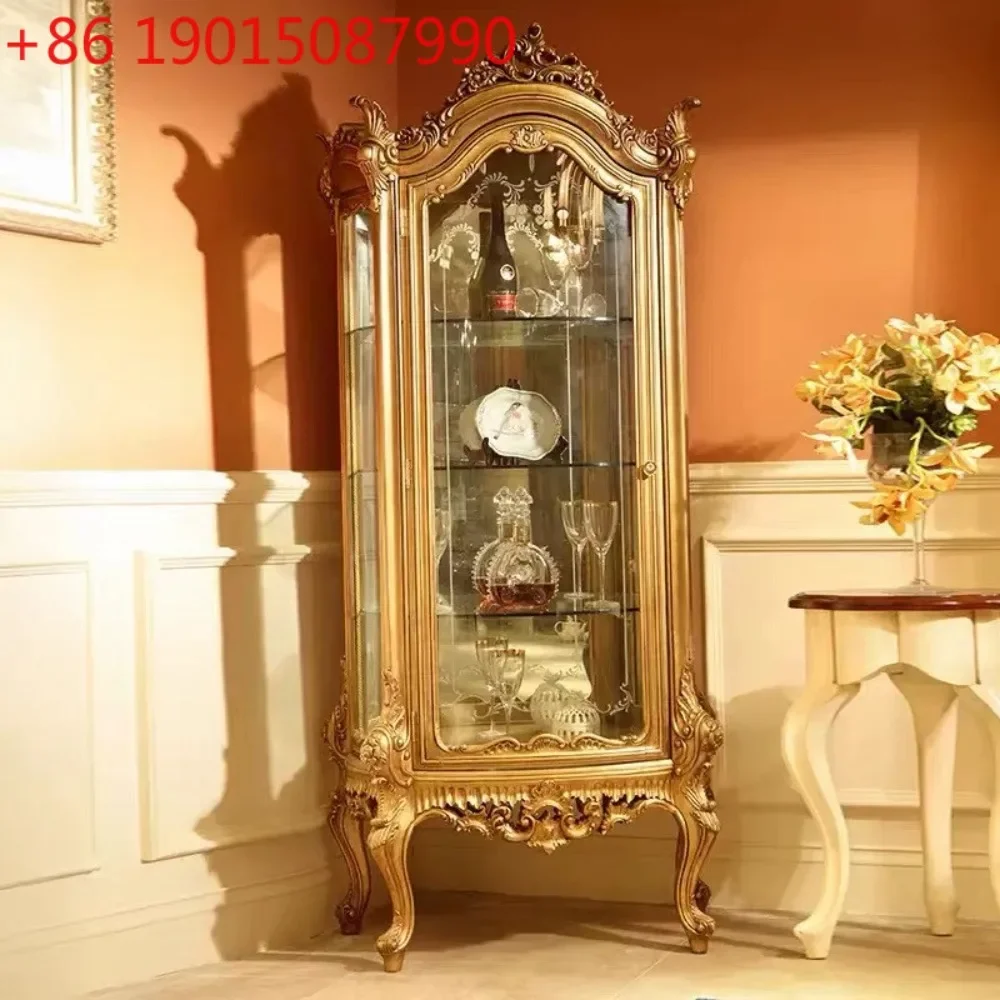 

French retro all-solid wood wine cabinet, living room fully transparent