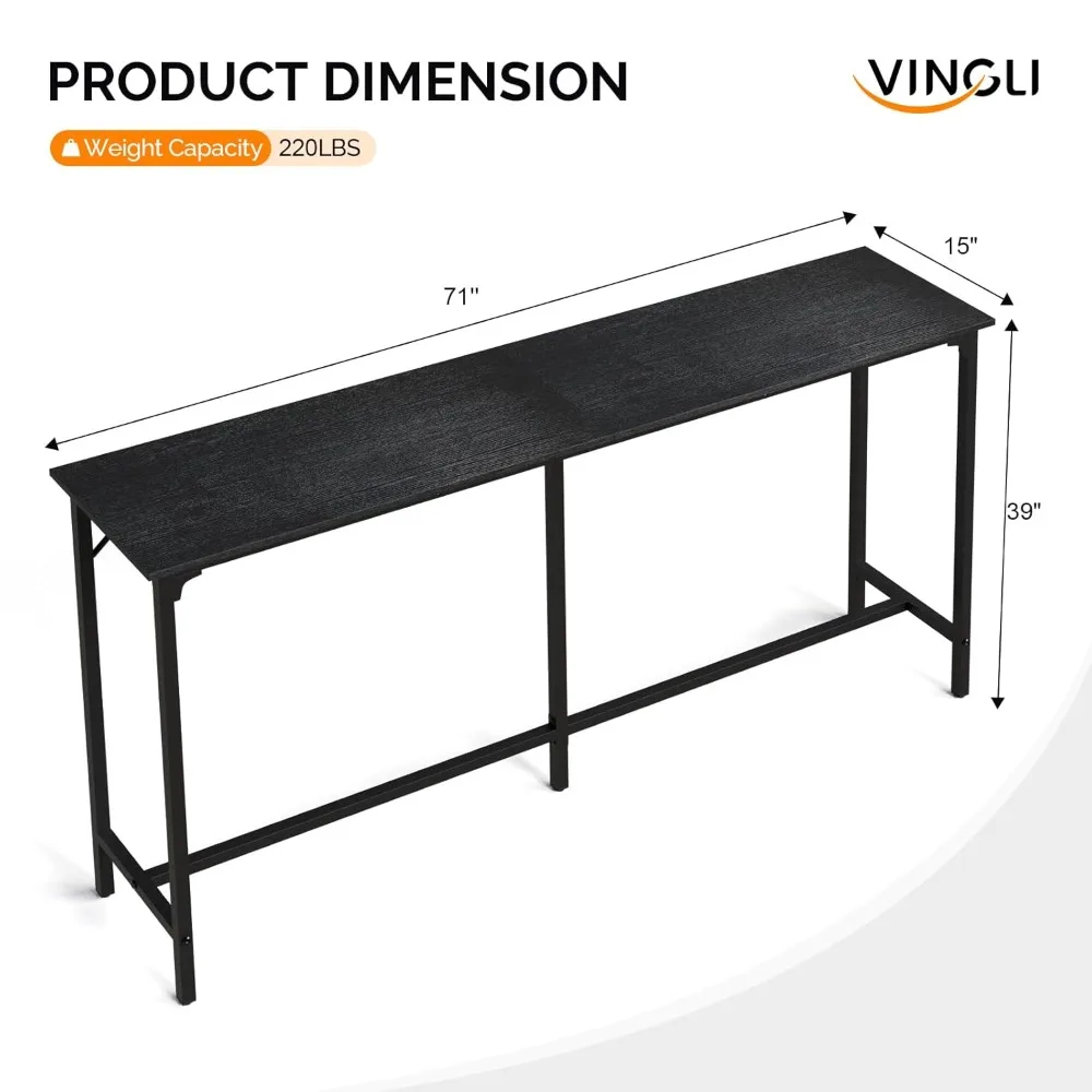 71 Inch High Top Bar Table, Wooden Rectangular Narrow Long Counter Height Pub Table, Multi-Scene Use for Kitchen, Customized