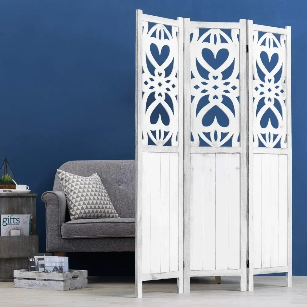 Screens ,Decorative Vintage White Cutout Heart Design Room Divider Folding Room Separator Screen Wall Separation Screens