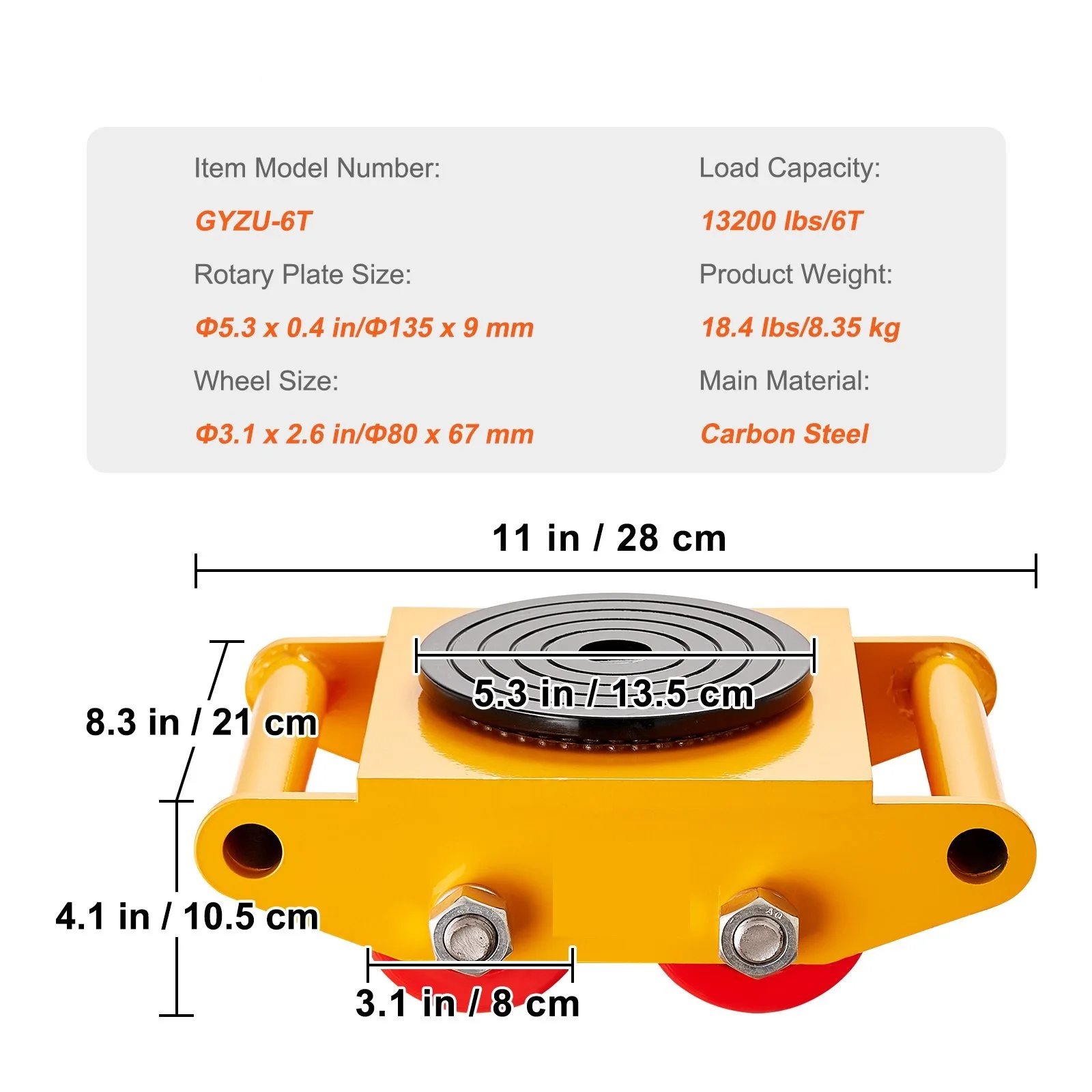 Machinery Skate Dolly 13200 LBS/6T Industrial Machinery Mover  6T Small Carrying Tank With 360 Degree Rotation for Transporting