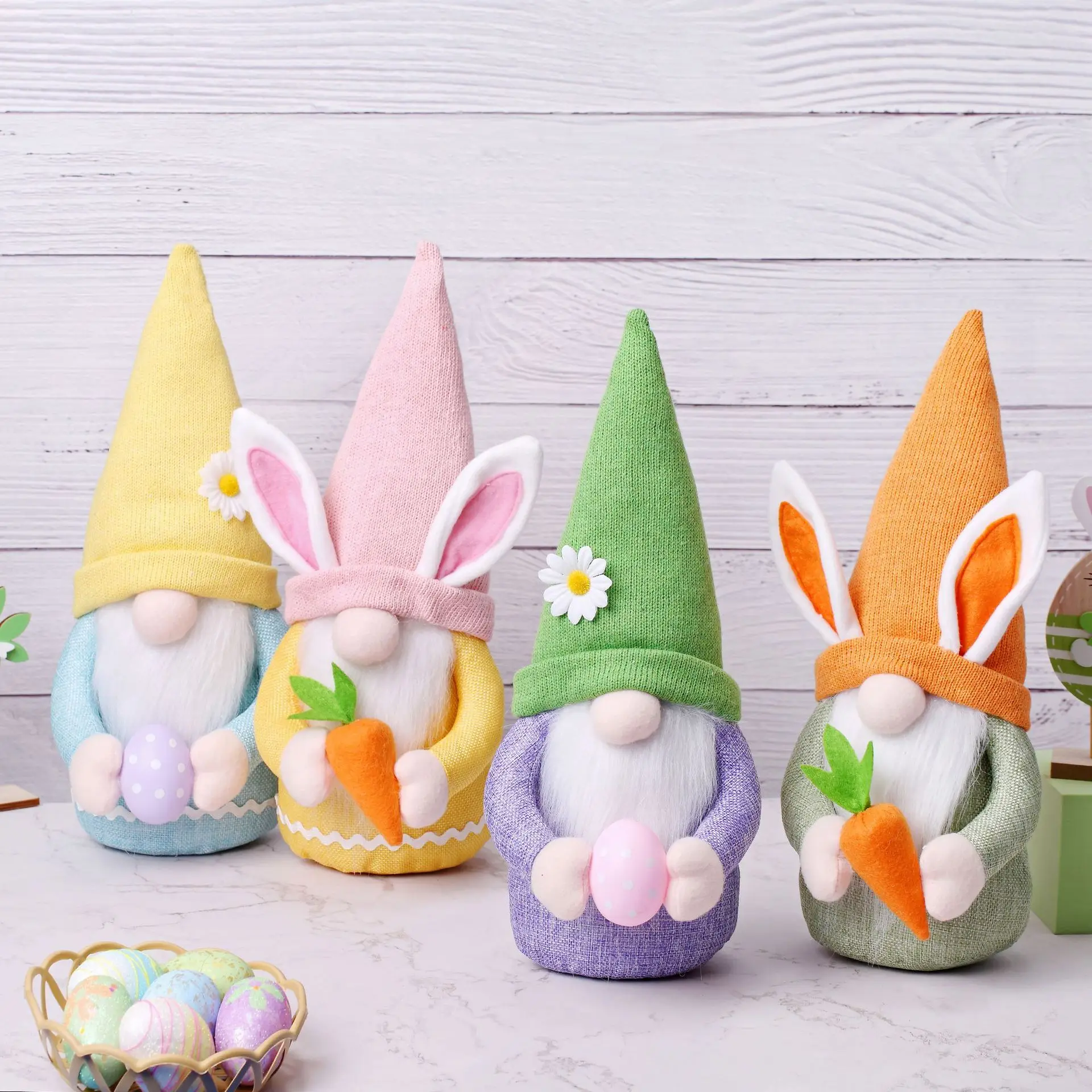 Cute Easter Bunny Dwarf Gnome Decoraions Faceless Elf Scandinavian Rudolph Doll Hold Egg Carrot Home Table Party Decor Ornaments